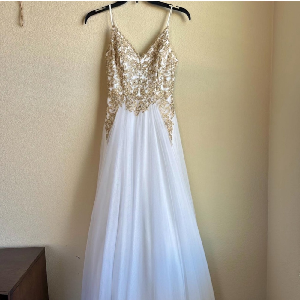 White and Gold Prom Dress